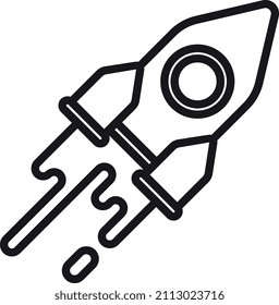 Rocket icon. Moving spacecraft in black line style