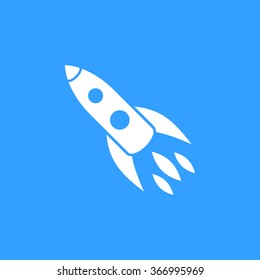 Rocket  icon  on blue background. Vector illustration.