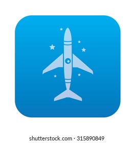 Rocket icon on blue button background, clean vector