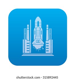 Rocket icon on blue button background,clean vector