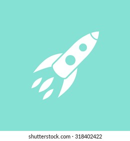 Rocket  icon on green background. Vector illustration.