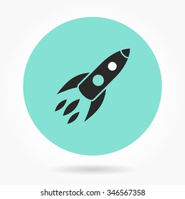 Rocket  icon  on green background. Vector illustration.