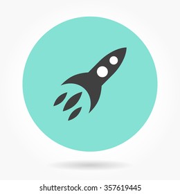 Rocket  icon  on green background. Vector illustration.