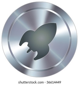 Rocket icon on round stainless steel modern industrial button