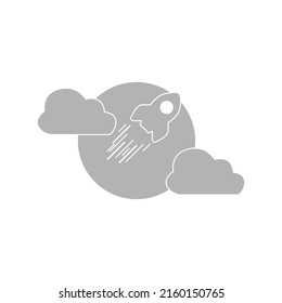 rocket icon on sky background, vector illustration