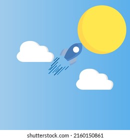 icono del cohete en el fondo del cielo, ilustración del vector