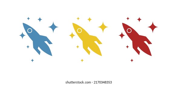 rocket icon, on stars background, vector illustration