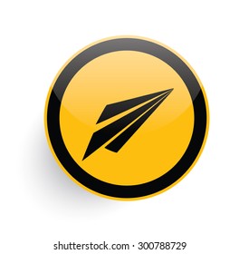 Rocket icon on yellow button background,clean vector