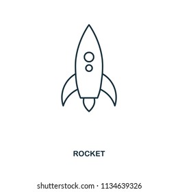 Rocket icon. Outline style icon design. UI. Illustration of rocket icon. Pictogram isolated on white. Ready to use in web design, apps, software, print, background.