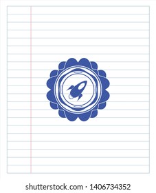 rocket icon pen draw. Blue ink. Vector Illustration. Detailed.