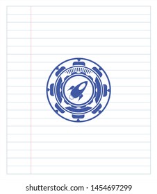 rocket icon pen effect. Blue ink. Vector Illustration. Detailed.