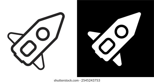 Rocket icon and plane icon vector. Simple outline rocket sign