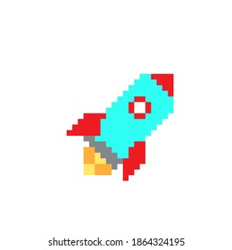 Icono de cohete en estilo de juego retro. Ilustración de vectores.