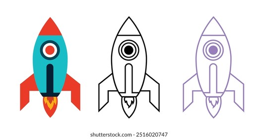 Rocket icon set. Abstract rocket ship symbolizing the startup's launch and growth. simple Vector art