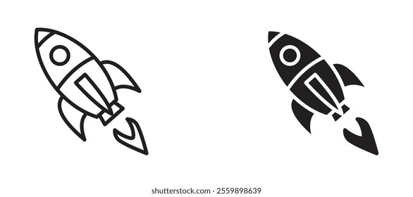 Rocket Icon set in black color for ui designs
