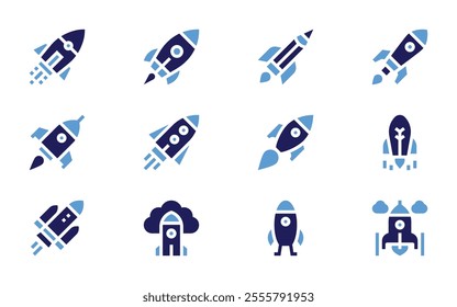 Rocket icon set. Bold style. Duotone colors. rocket, startup, start up, project launch, launch.
