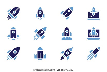 Rocket icon set. Bold style. Duotone colors. rocket, release, startup, spring swing rocket, launch.