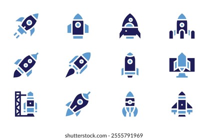 Rocket icon set. Bold style. Duotone colors. rocket, project.
