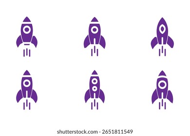 Rocket icon set. Business start up symbol. Rocket launching sign. Vector in flat and outline design style. Vector stock illustration.