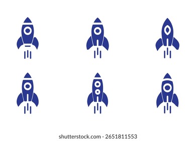 Rocket icon set. Business start up symbol. Rocket launching sign. Vector in flat and outline design style. Vector stock illustration.