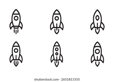 Rocket icon set. Business start up symbol. Rocket launching sign. Vector in flat and outline design style. Vector stock illustration.