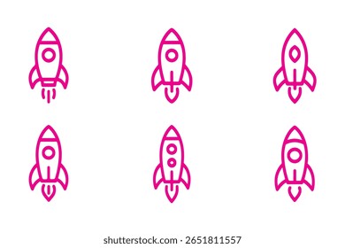 Rocket icon set. Business start up symbol. Rocket launching sign. Vector in flat and outline design style. Vector stock illustration.