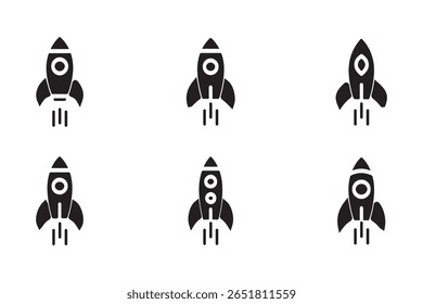 Rocket icon set. Business start up symbol. Rocket launching sign. Vector in flat and outline design style. Vector stock illustration.