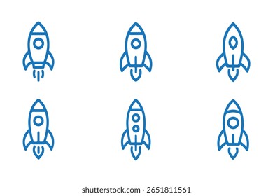 Rocket icon set. Business start up symbol. Rocket launching sign. Vector in flat and outline design style. Vector stock illustration.