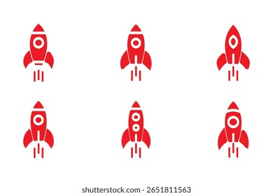 Rocket icon set. Business start up symbol. Rocket launching sign. Vector in flat and outline design style. Vector stock illustration.