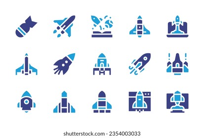 Rocket icon set. Duotone color. Vector illustration. Containing bomb, spaceship, imagination, startup, rocket, rocket ship, launch.
