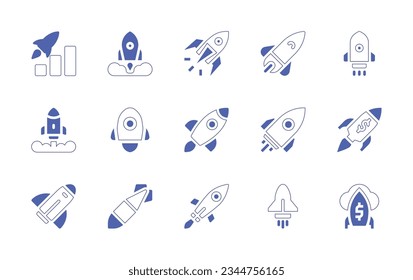 Rocket icon set. Duotone style line stroke and bold. Vector illustration. Containing high, rocket, startup, start, up, spaceship, launch.