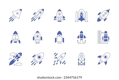 Rocket icon set. Duotone style line stroke and bold. Vector illustration. Containing rocket, spaceship, launch, responsible.