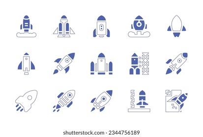 Rocket icon set. Duotone style line stroke and bold. Vector illustration. Containing rocket, launch, startup, space, ship, shuttle.