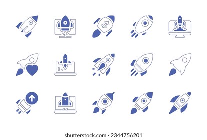 Rocket icon set. Duotone style line stroke and bold. Vector illustration. Containing rocket, startup, start, up, favorite, release, shuttle, space.