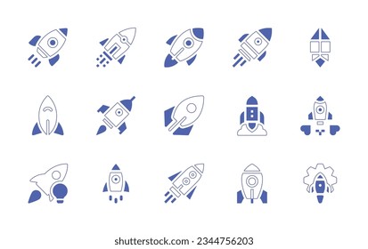 Rocket icon set. Duotone style line stroke and bold. Vector illustration. Containing rocket, startup, start, up, new, project.