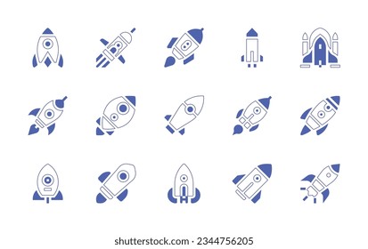 Rocket icon set. Duotone style line stroke and bold. Vector illustration. Containing rocket, ship.