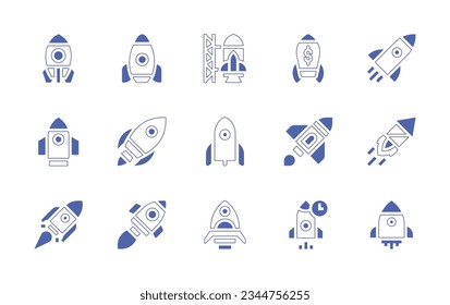 Rocket icon set. Duotone style line stroke and bold. Vector illustration. Containing rocket, ship, launch.
