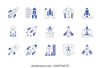 Rocket icon set. Duotone style line stroke and bold. Vector illustration. Containing rocket, advancement, launch, spaceship, startup.