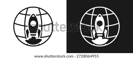 Rocket Icon Set Glyph In White And Black Background