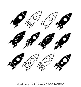 Símbolo vectorial aislado de la ilustración de conjunto de iconos de cohete