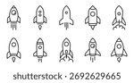 Rocket icon set. Launch rocket icons in line style. Editable web icons startup. Vector illustration.
