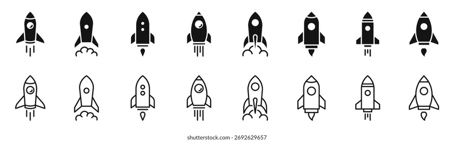 Conjunto de iconos de cohete. Lanza iconos de cohetes. Inicio de iconos web editables. Ilustración vectorial.