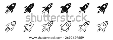 Rocket icon set. Launch rocket icons. Editable web icons startup. Vector illustration.