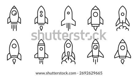 Rocket icon set. Launch rocket icons in line style. Editable web icons startup. Vector illustration.