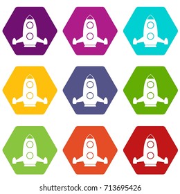 Rocket icon set many color hexahedron isolated on white vector illustration