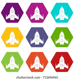 Rocket icon set many color hexahedron isolated on white vector illustration