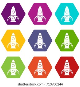 Rocket icon set many color hexahedron isolated on white vector illustration