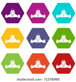 Rocket icon set many color hexahedron isolated on white vector illustration