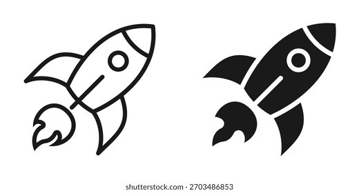 Rocket Icon Set Minimal Line and Solid Space Rocket Symbol for Startup Technology Design.