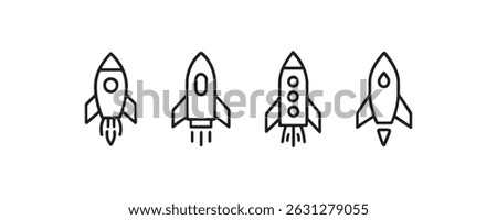 Rocket icon set in minimal outline style Vector